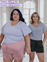 Básica cuello V en algodón licrado – Tallas M a la 5XL – ref. Malibú - Imagen 2