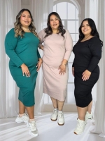 Vestido manga larga en RIB - Tallas S a la 5XL